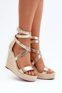 Wedge sandals with gold Salthe braid #9483268