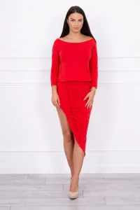 Asymmetrical dress, 3/4 sleeve red