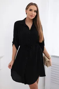 Black dress with a button and a tie at the waist