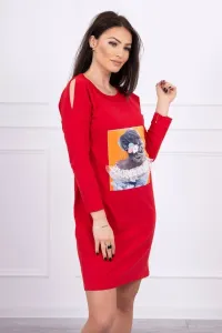 Šaty s 3D grafikou, čipkovaná červená