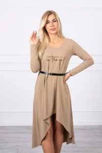 Dress with a decorative belt and camel inscription
