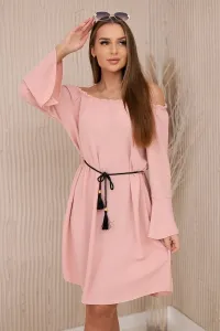 Dress with a drawstring waist - powder pink