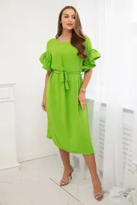 Dress with a tie at the waist with decorative pistachio sleeves