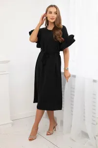 Dress with a tie at the waist with decorative sleeves in black