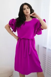 Dress with a tie at the waist with decorative sleeves in dark purple color