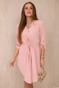 Dress with buttons and tie at the waist - dark powder pink