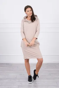 Dress with hood and pockets of beige color