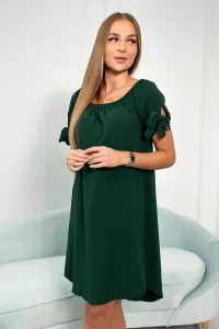 Dress with tie on the sleeves of dark green color
