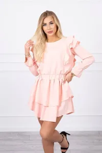 Dress with vertical ruffles light powder pink