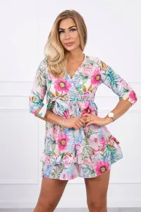Floral dress with tie at waist powder pink
