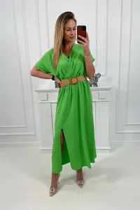 Long dress with a decorative belt of light green color