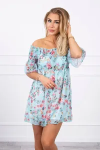 Shoulder dress with mint floral pattern