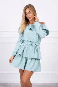 Shoulder dress with tie at the waist mint