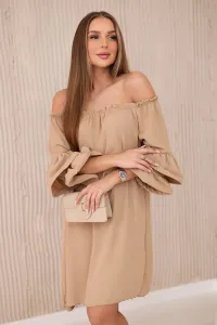 Spanish dress with ruffles on the sleeve Camel
