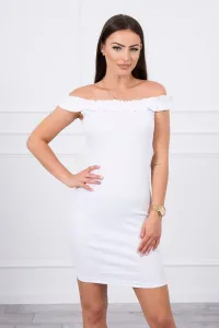 White dress with ruffles on the shoulders