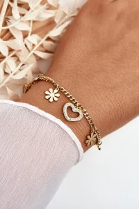 Fashion bracelet with flowers and a golden heart