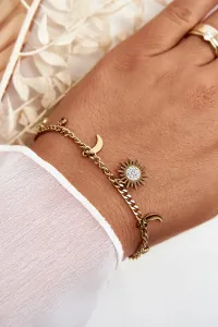 Fashionable gold bracelet with moon and sun