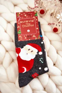 Men's Christmas Cotton Socks with Santa Claus Dark Grey #8780721