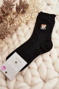 Patterned socks for women with teddy bear, black #8830644