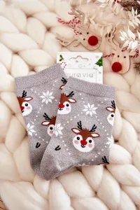 Women's Christmas Socks Shiny Reindeer Grey #8671654