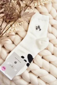 Women's cotton socks with teddy bear appliqué, white