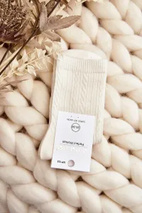 Women's cream cotton socks with embossing