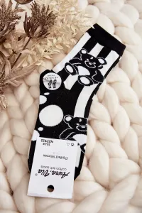 Women's mismatched socks with teddy bear, black and white #8830664