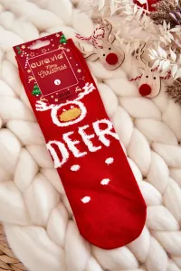 Women's socks with Christmas pattern in reindeer red