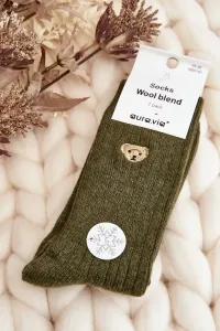 Women's thick socks with teddy bear, dark green #8655233