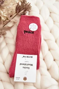 Women's warm socks with pink lettering #8831115