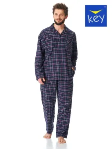 Pyjamas Key MNS 414 B23 L/R Flannel M-2XL men's zip-up navy blue #7247512