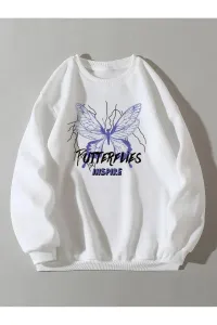 Know Women's White Butterflies Inspire Printed Oversized Sweatshirt