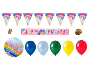 KIK KX5826 Sada narodeninových dekorácií Happy Birthday s jednorožcami