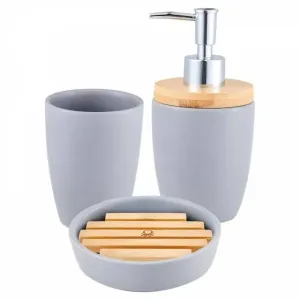 Kinekus Sada kúpeľňová 3-d, pohár+dávkovač mydla+podložka pod mydlo, keramická, šedá