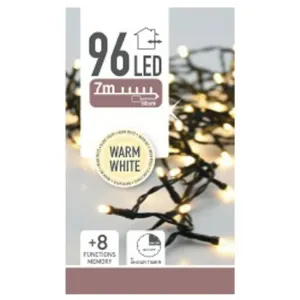 Kinekus Svetlo vianočné 96 LED teplé biele, 7 m, s časovačom, s funkciami, vonkajšie/vnútorné