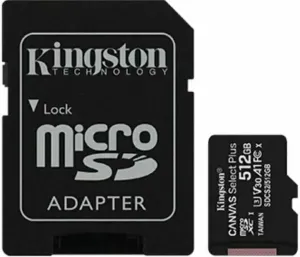 MicroSDXC karta KINGSTON 512GB Canvas Select Plus Class 10 (r/w 100MB/s / 85MB/s) + adaptér