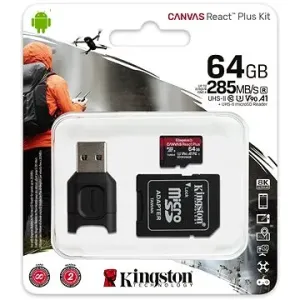 Kingston Canvas React Plus microSDXC 64GB + SD adaptér a čítačka kariet