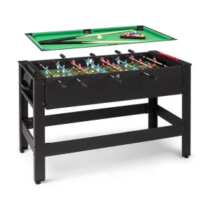 KLARFIT Spin 2 v 1, hrací stôl, biliard, kalčeto, 180° otočný, hracie príslušenstvo, čierny #8632333