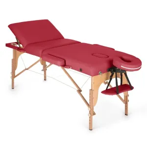 KLARFIT MT 500, masážny stôl, 210 cm, 200 kg, sklápací, jemný povrch, taška, červený