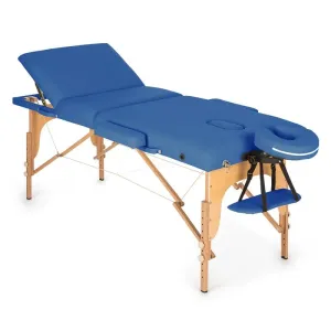 KLARFIT MT 500, masážny stôl, 210 cm, 200 kg, sklápací, jemný povrch, taška, modrý