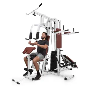 KLARFIT Ultimate Gym 9000, multifunkčná posilňovacia stanica, 7 stanovíšť, do 120 kg, QR oceľ, biela