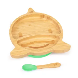 Klarstein Detská jedálenská súprava, bambusový tanier a lyžička, 250 ml, vrátane prísavky, 18 × 18 cm #6673053