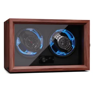 Klarstein Brienz 2, naťahovač hodiniek, 2 hodinky, 4 režimy, drevený vzhľad, modré vnútorné osvetlenie #8501153