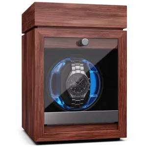 Klarstein Brienz 1, naťahovač hodiniek, 1 hodinky, 4 režimy, drevený vzhľad, modré vnútorné osvetlenie #8501155