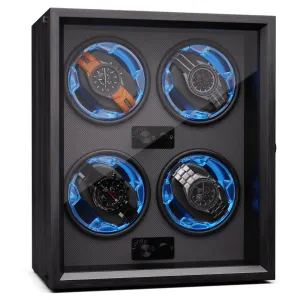 Klarstein Brienz 4, naťahovač hodiniek, 4 hodinky, 4 režimy, drevený vzhľad, modré vnútorné osvetlenie #8501161