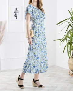 Bielo-modrý dlhý dámsky overal s kvetinovým vzorom - Oblečenie