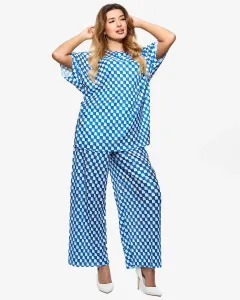 Modrý dámsky vzorovaný plisovaný komplet - Oblečenie #6234362