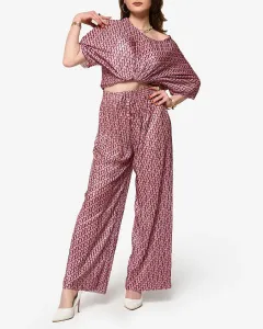Tmavoružový dámsky vzorovaný plisovaný komplet - Oblečenie