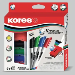 KORES K-MARKER SADA 4 farieb na biele tabule a flipcharty + magnetická hubka
