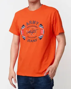 Oranžové pánske tričko s potlačou - Oblečenie